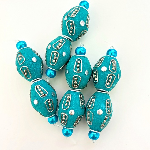 As Low As $2 Turquoise Indonesian Beads 24mm x 16mm (2 beads) - Picture 1 of 1